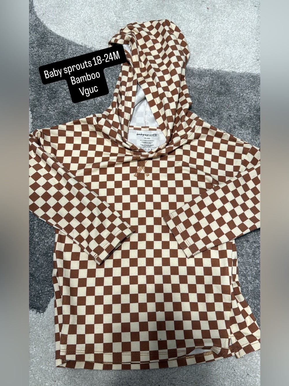 Baby Sprouts Checkerboard Hoodie - Brown & Cream